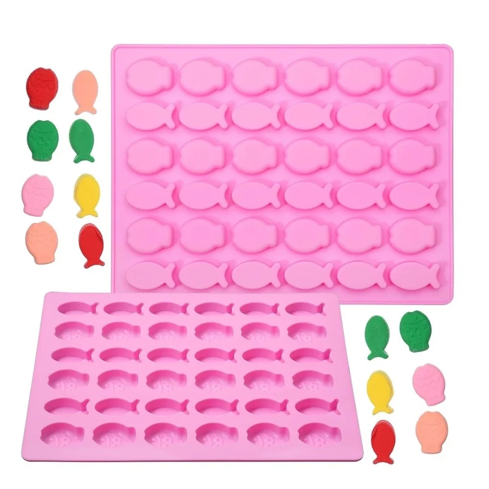 Mini Fish Shaped Silicone Mold 36 Cavity Pink Ice Cube Tray Candy Chocolate Mold